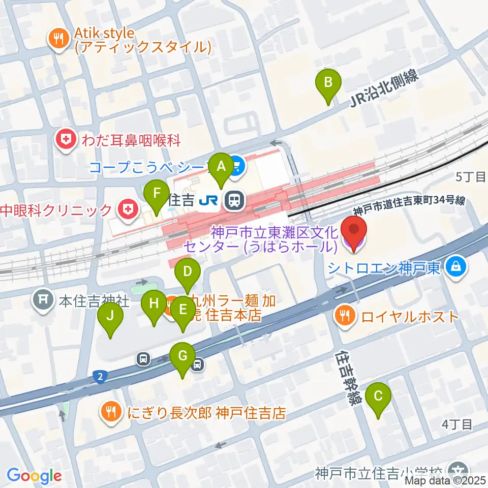 神戸市立東灘区文化センター周辺のカフェ一覧地図