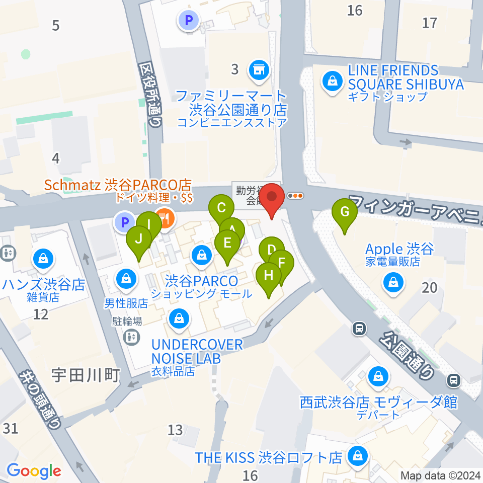 渋谷クアトロラボ周辺のカフェ一覧地図