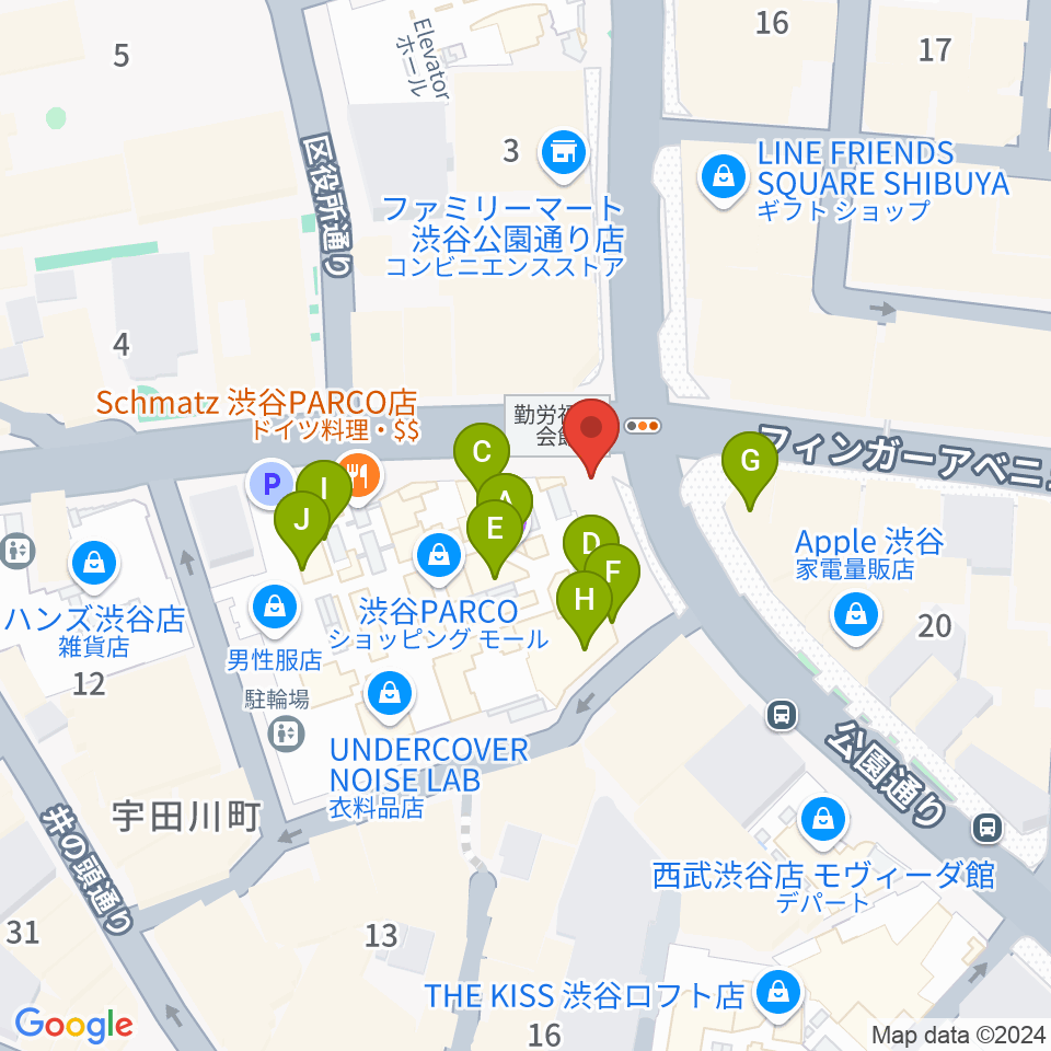 渋谷クアトロラボ周辺のカフェ一覧地図