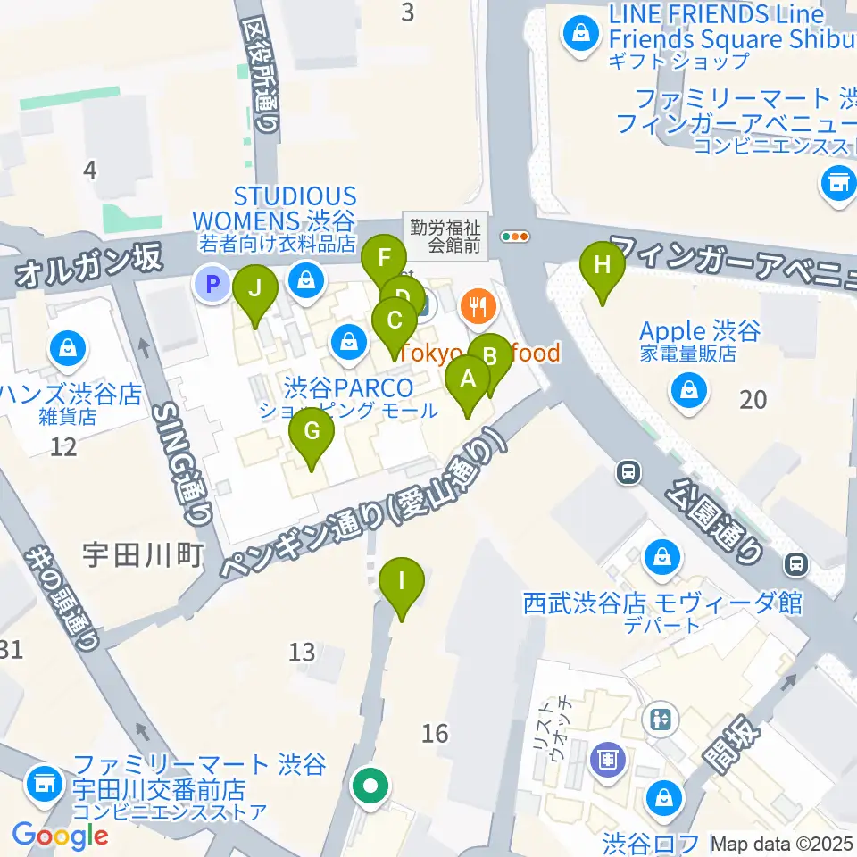 渋谷クアトロラボ周辺のカフェ一覧地図