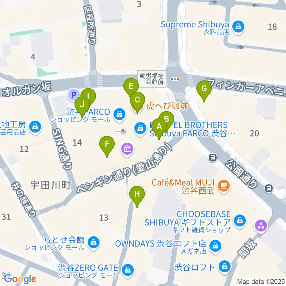 渋谷クアトロラボ周辺のカフェ一覧地図