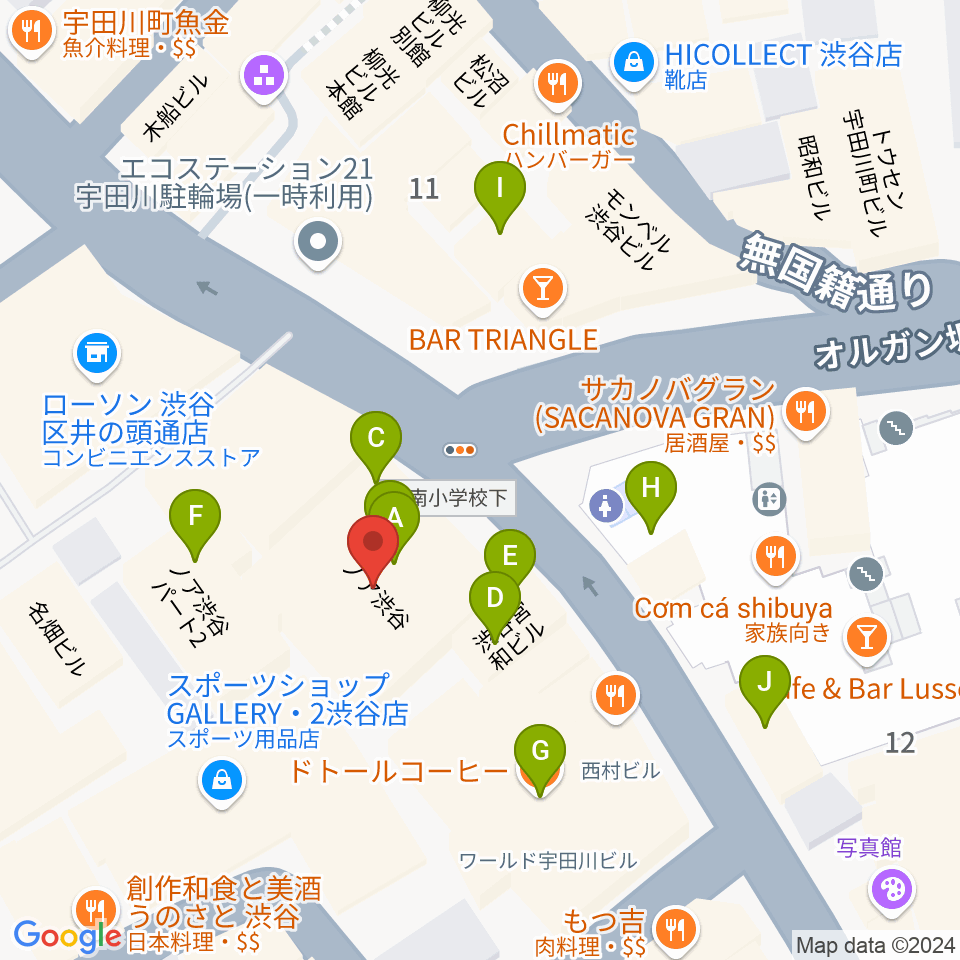 HMV record shop 渋谷周辺のカフェ一覧地図