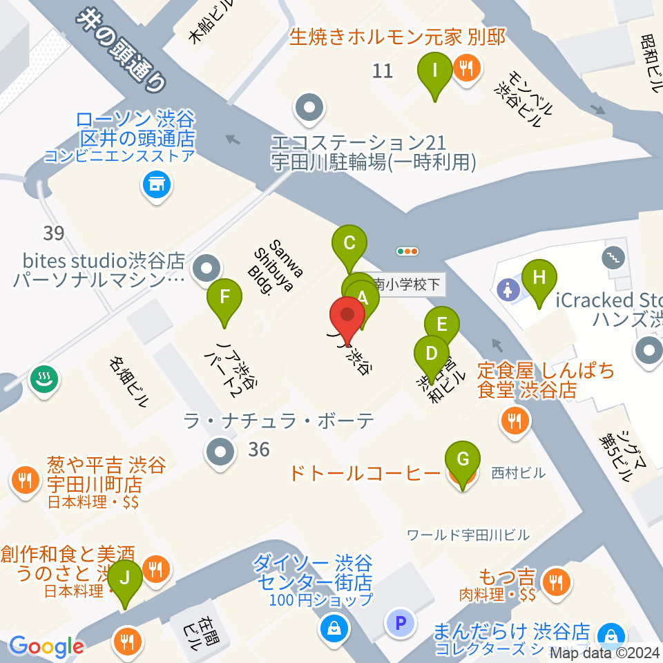 HMV record shop 渋谷周辺のカフェ一覧地図