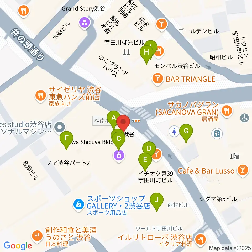 HMV record shop 渋谷周辺のカフェ一覧地図