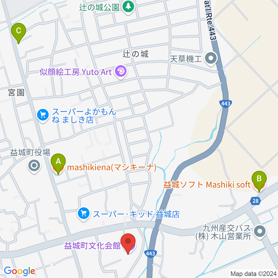 益城町文化会館周辺のカフェ一覧地図