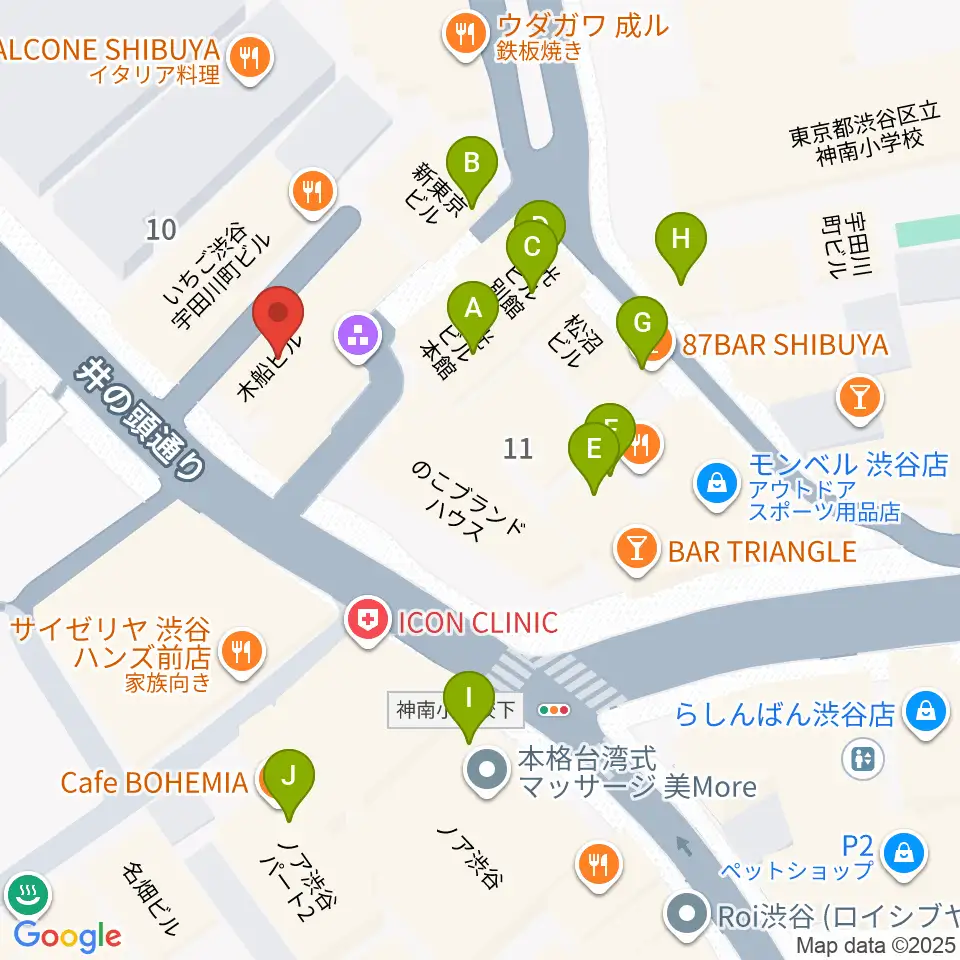 マンハッタンレコード渋谷周辺のカフェ一覧地図