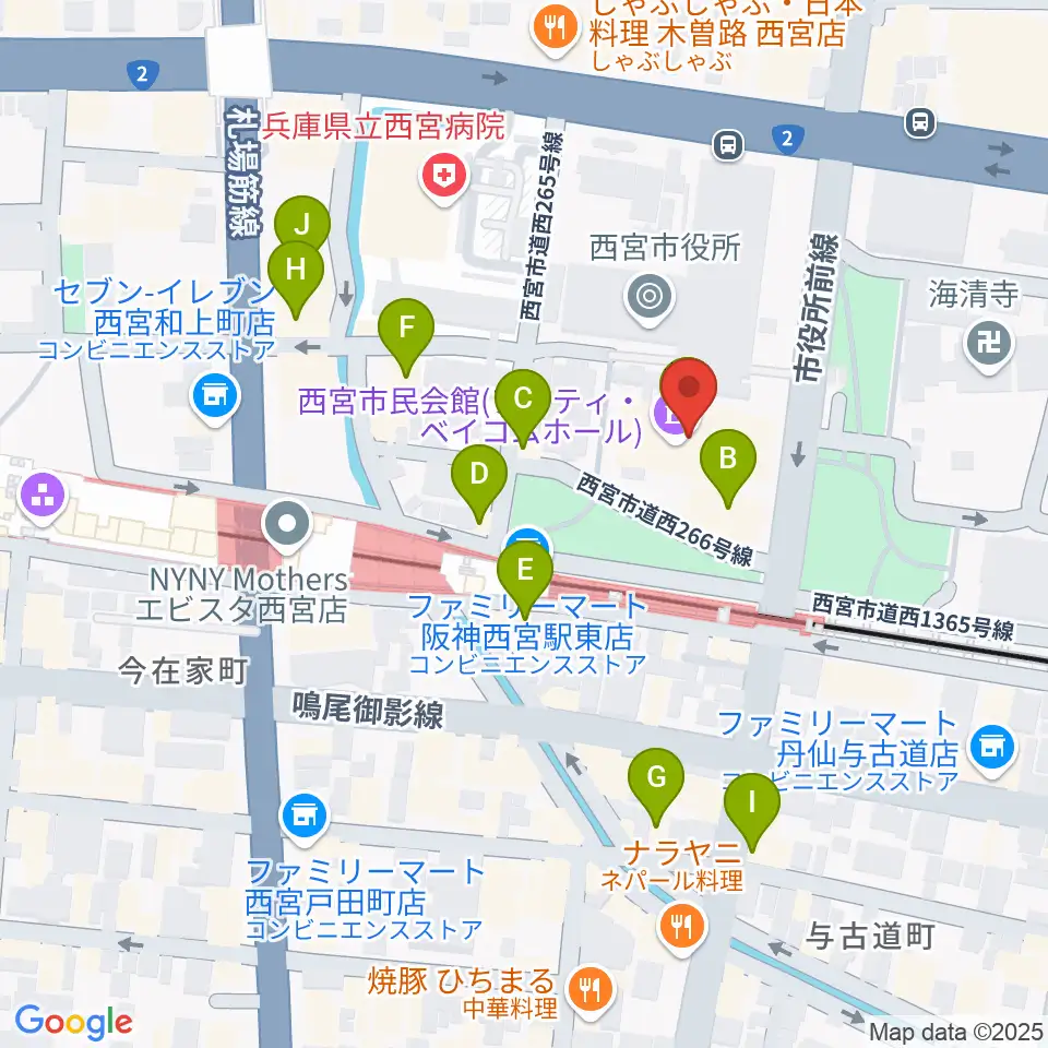 アミティ・ベイコムホール周辺のカフェ一覧地図