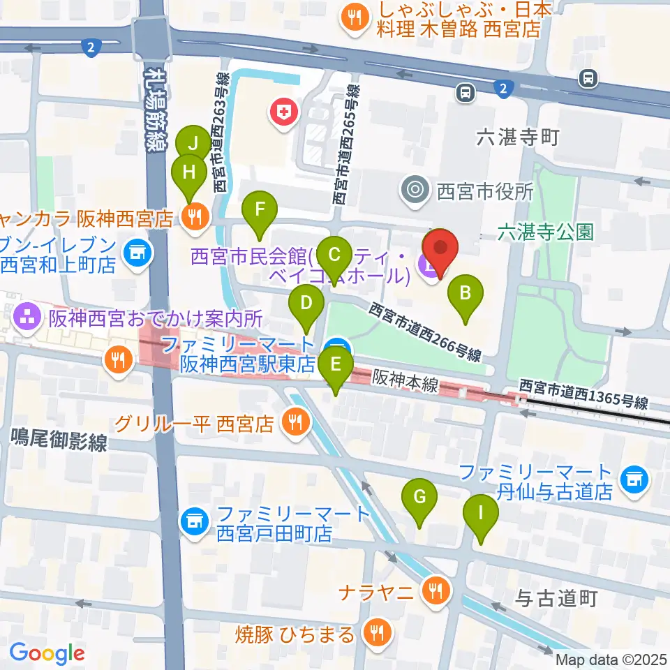 アミティ・ベイコムホール周辺のカフェ一覧地図
