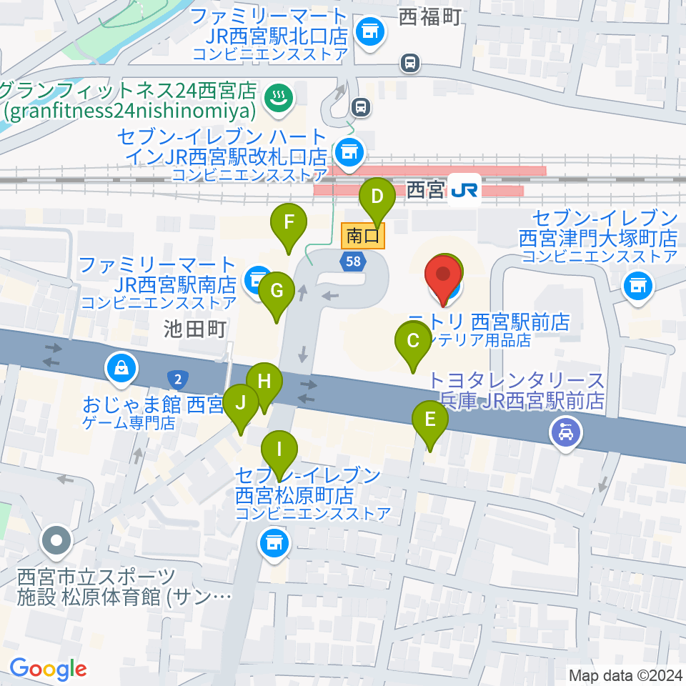 西宮市フレンテホール周辺のカフェ一覧地図