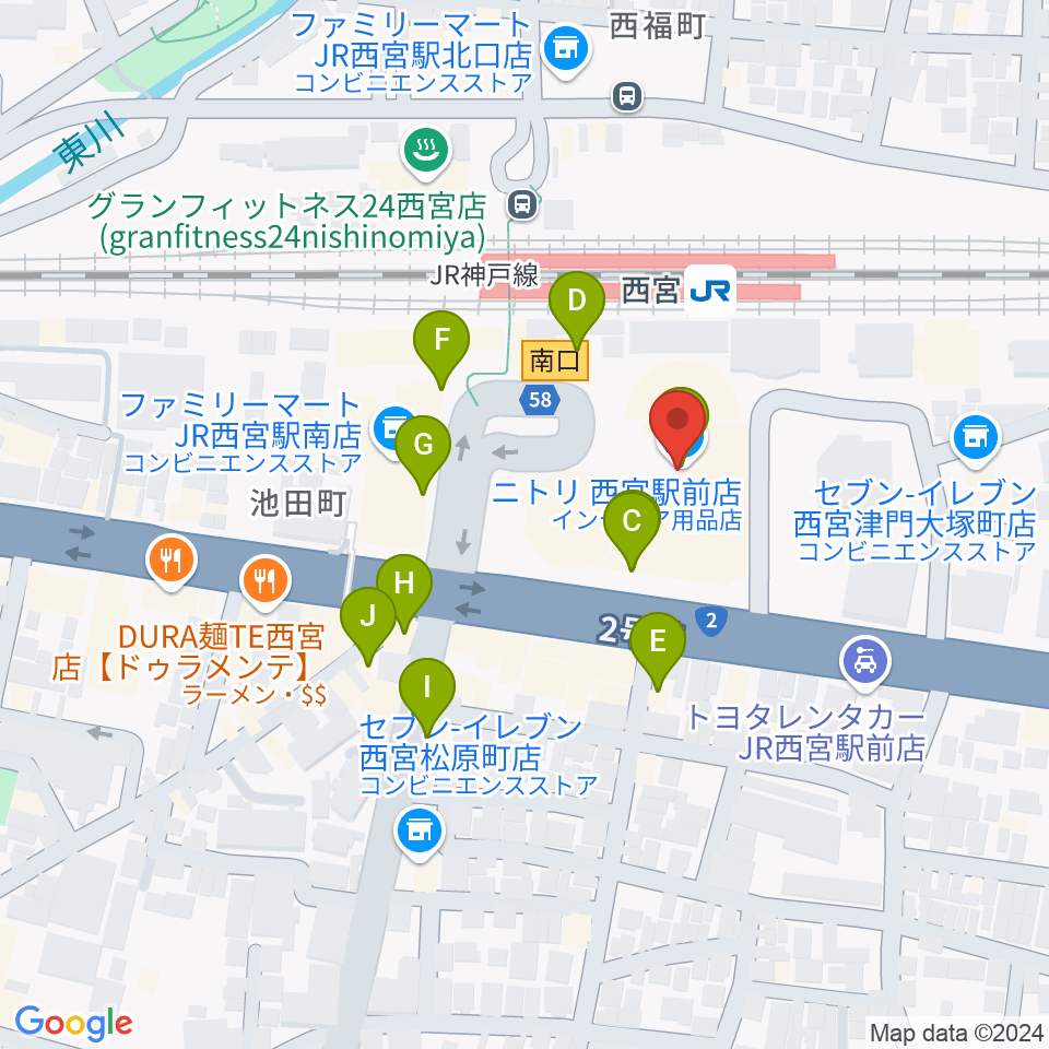 西宮市フレンテホール周辺のカフェ一覧地図