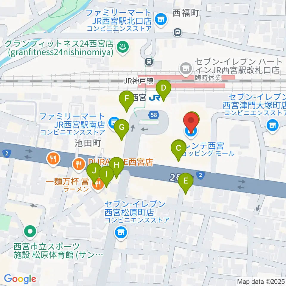 西宮市フレンテホール周辺のカフェ一覧地図