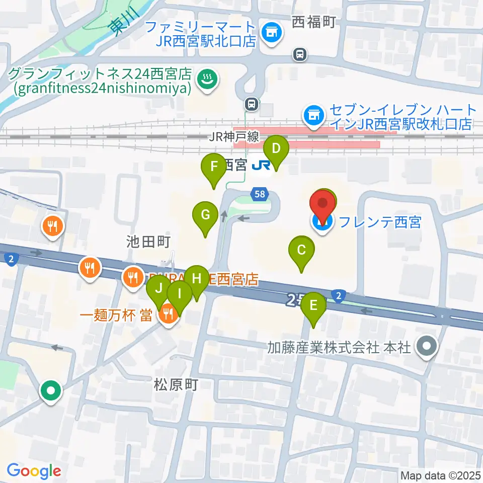 西宮市フレンテホール周辺のカフェ一覧地図
