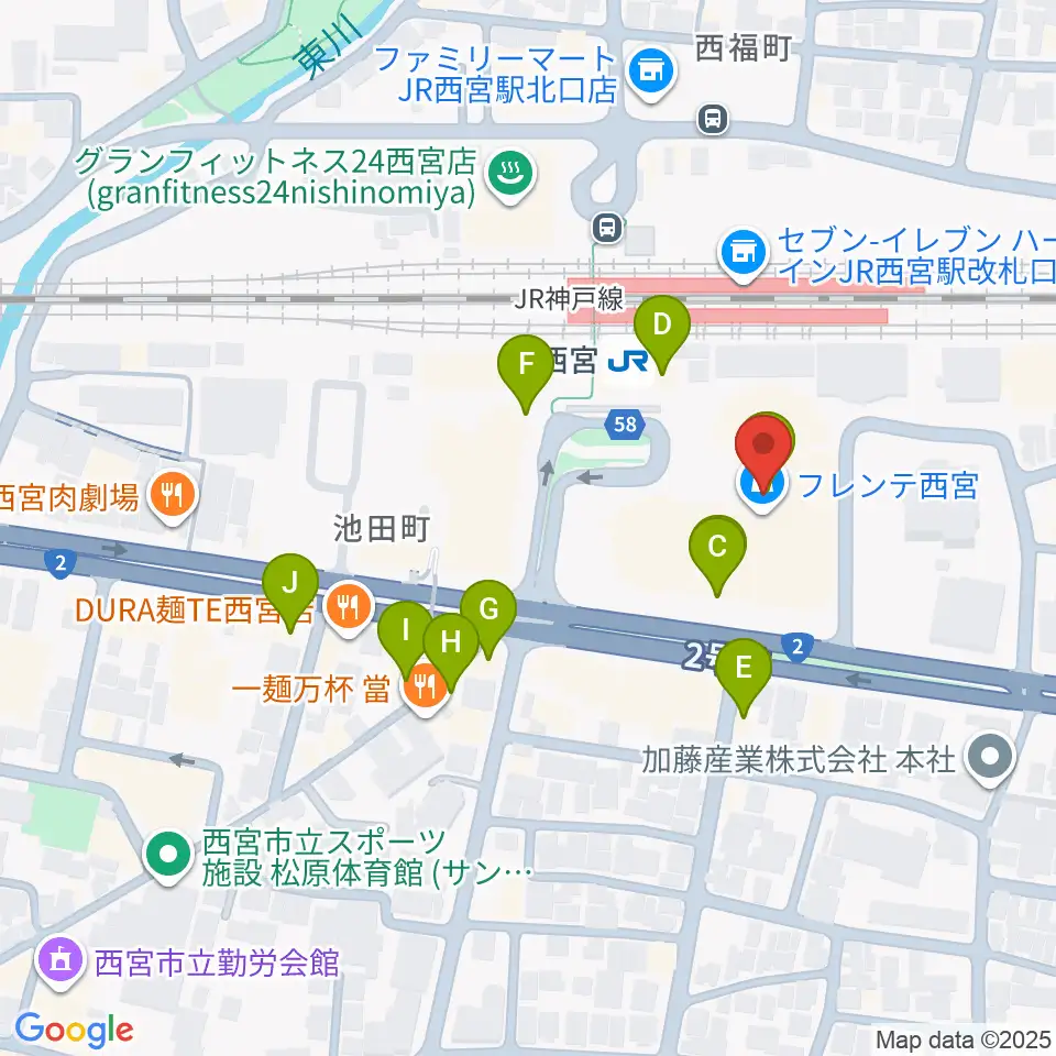 西宮市フレンテホール周辺のカフェ一覧地図
