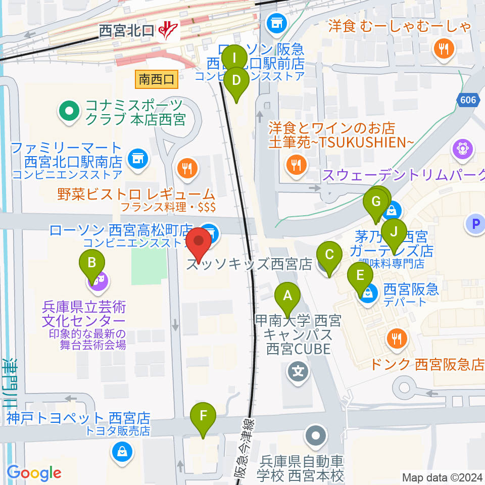 西宮市プレラホール周辺のカフェ一覧地図