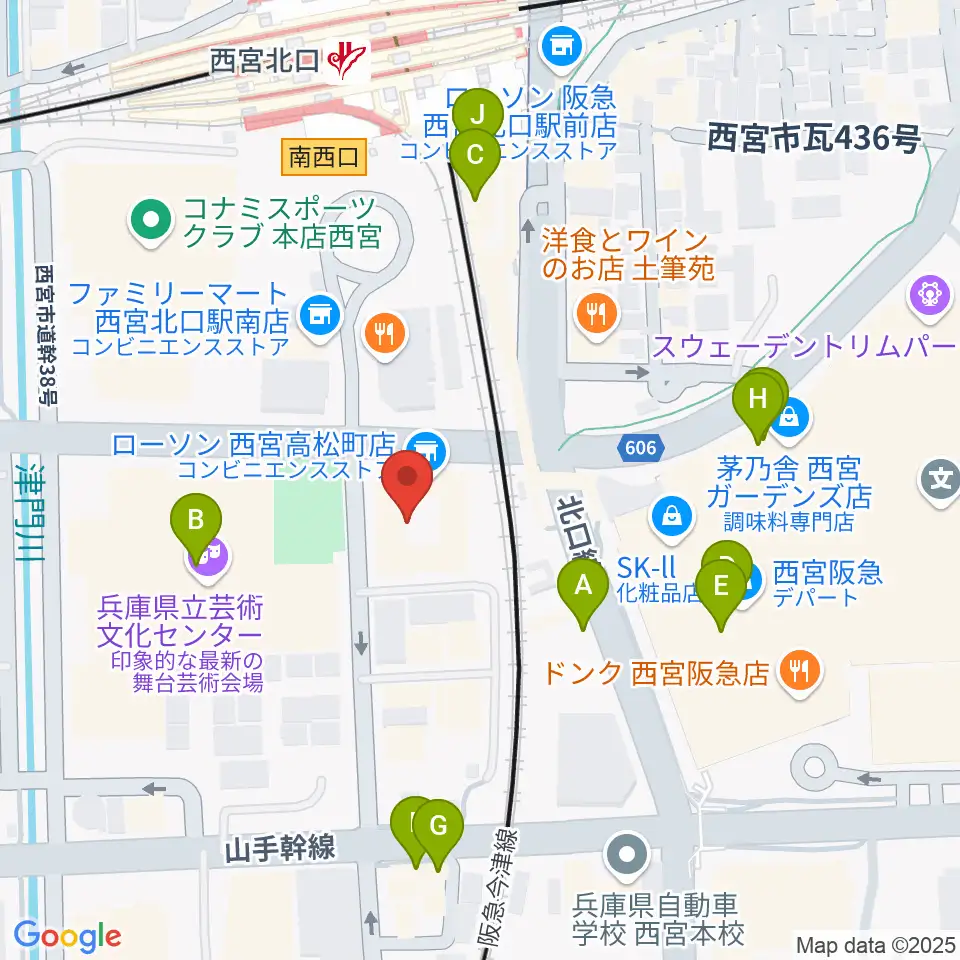 西宮市プレラホール周辺のカフェ一覧地図