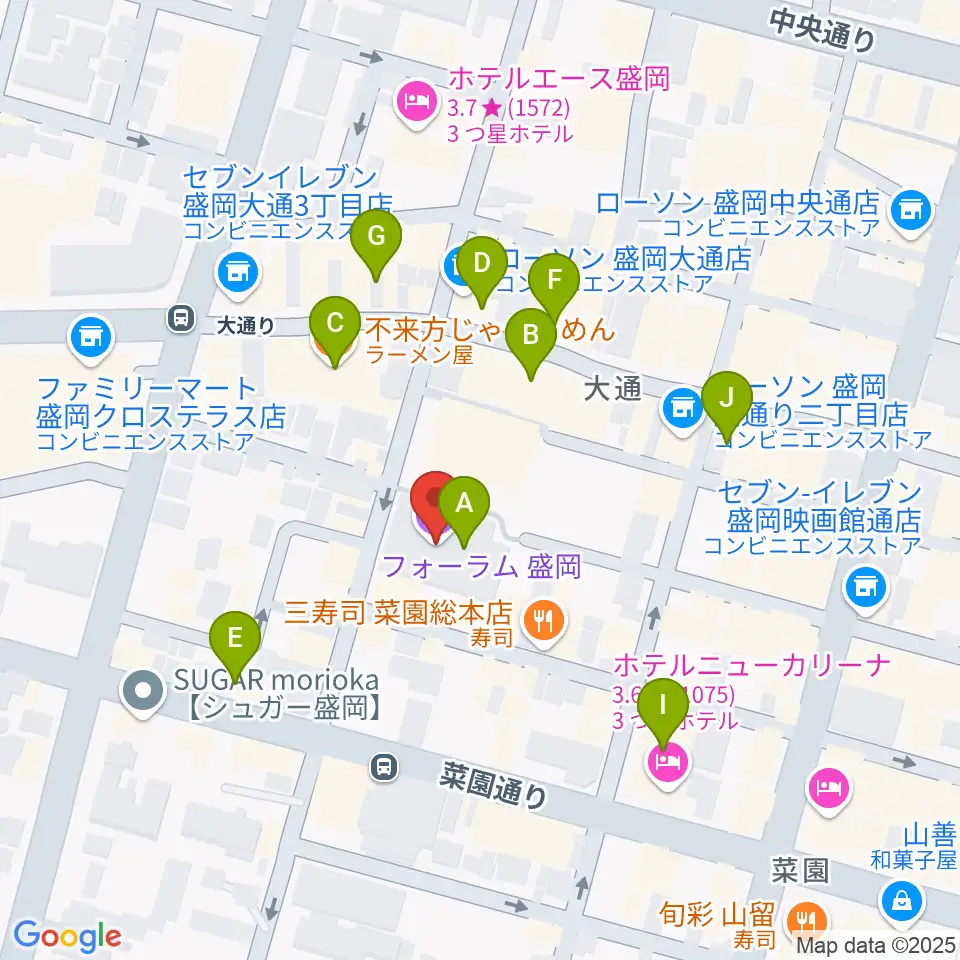 ディスクノート盛岡周辺のカフェ一覧地図
