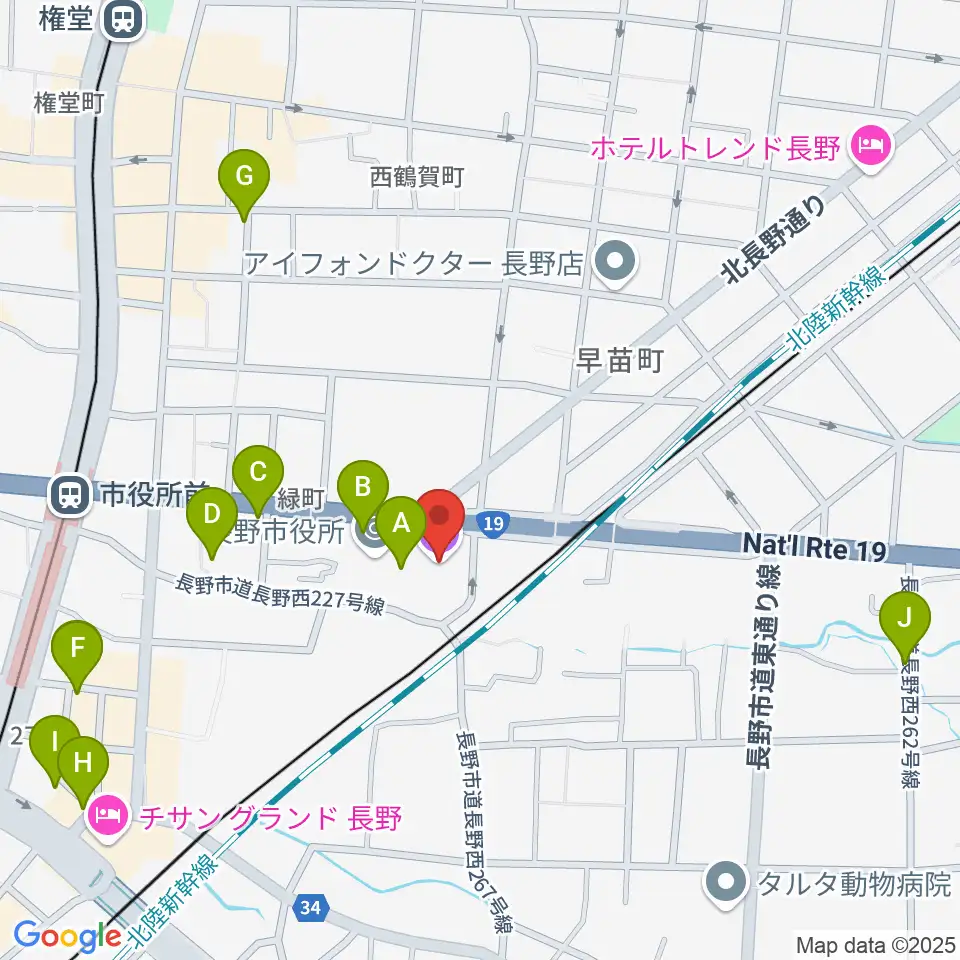長野市芸術館周辺のカフェ一覧地図
