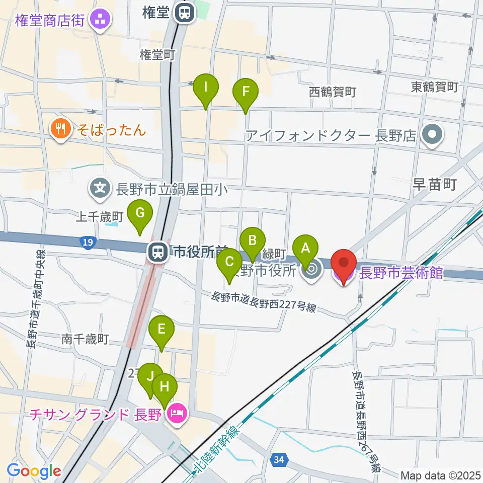 長野市芸術館周辺のカフェ一覧地図