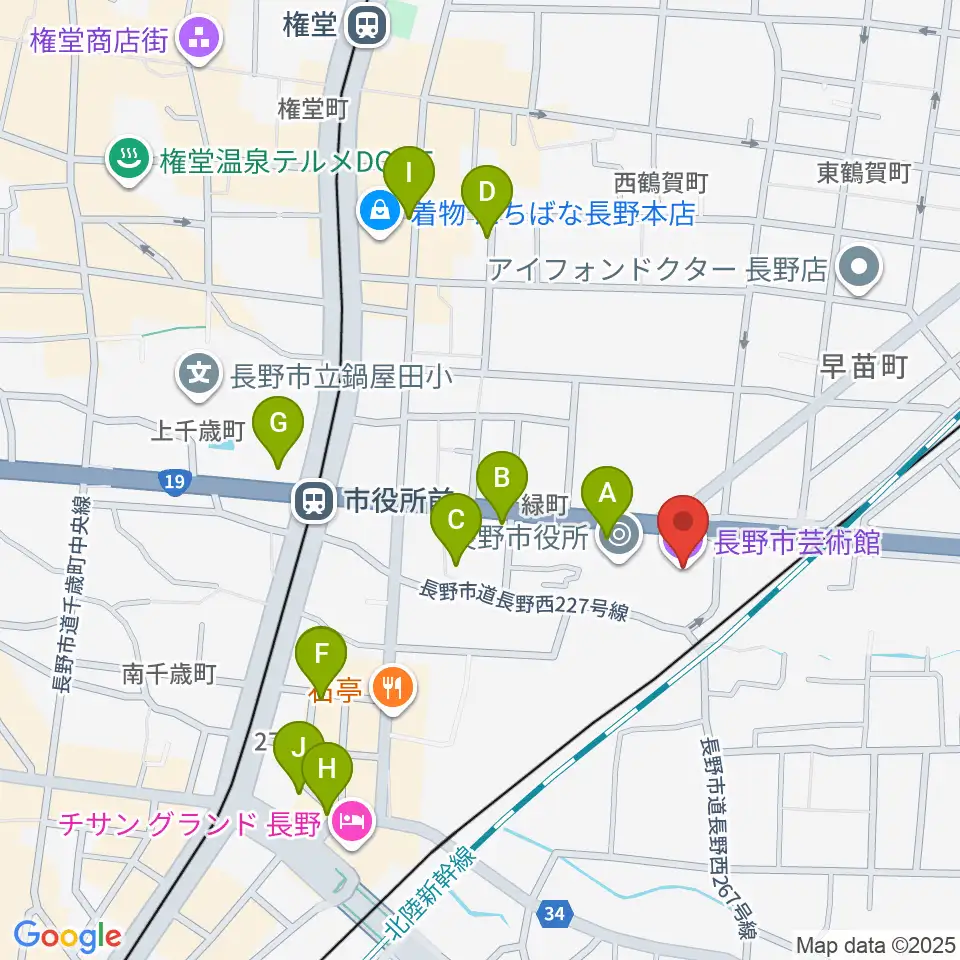 長野市芸術館周辺のカフェ一覧地図