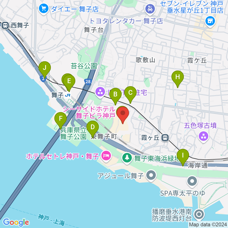 舞子ビラ神戸あじさいホール周辺のカフェ一覧地図