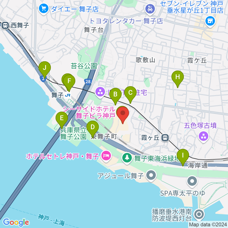 舞子ビラ神戸あじさいホール周辺のカフェ一覧地図