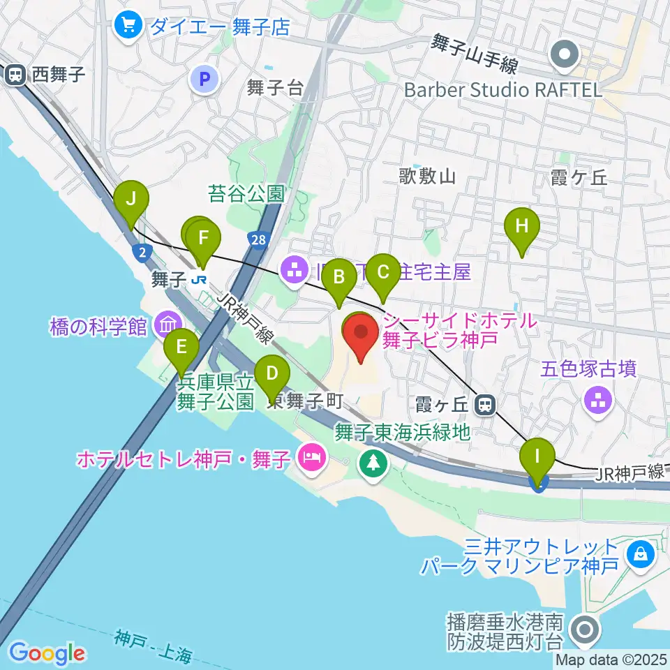 舞子ビラ神戸あじさいホール周辺のカフェ一覧地図