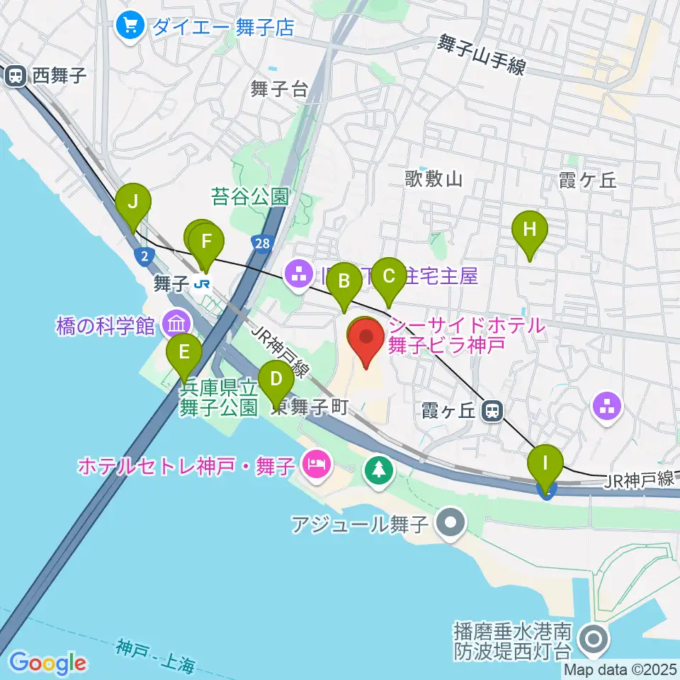 舞子ビラ神戸あじさいホール周辺のカフェ一覧地図