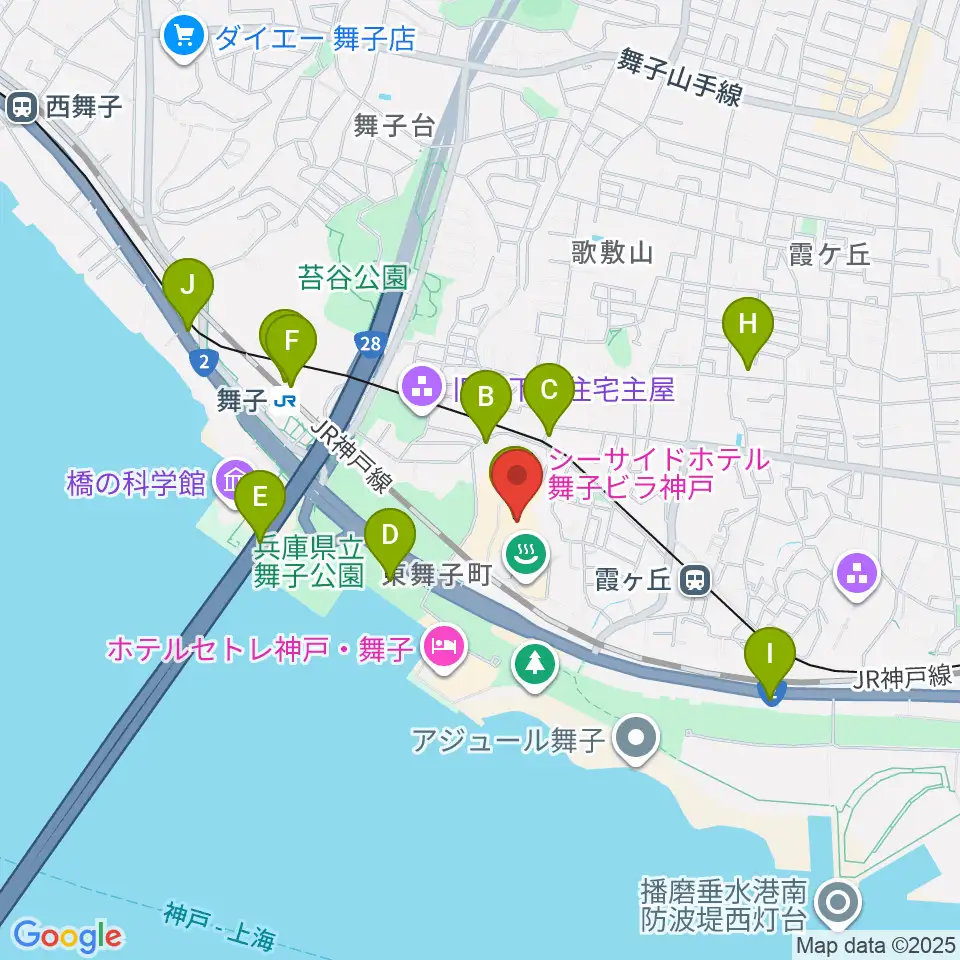 舞子ビラ神戸あじさいホール周辺のカフェ一覧地図