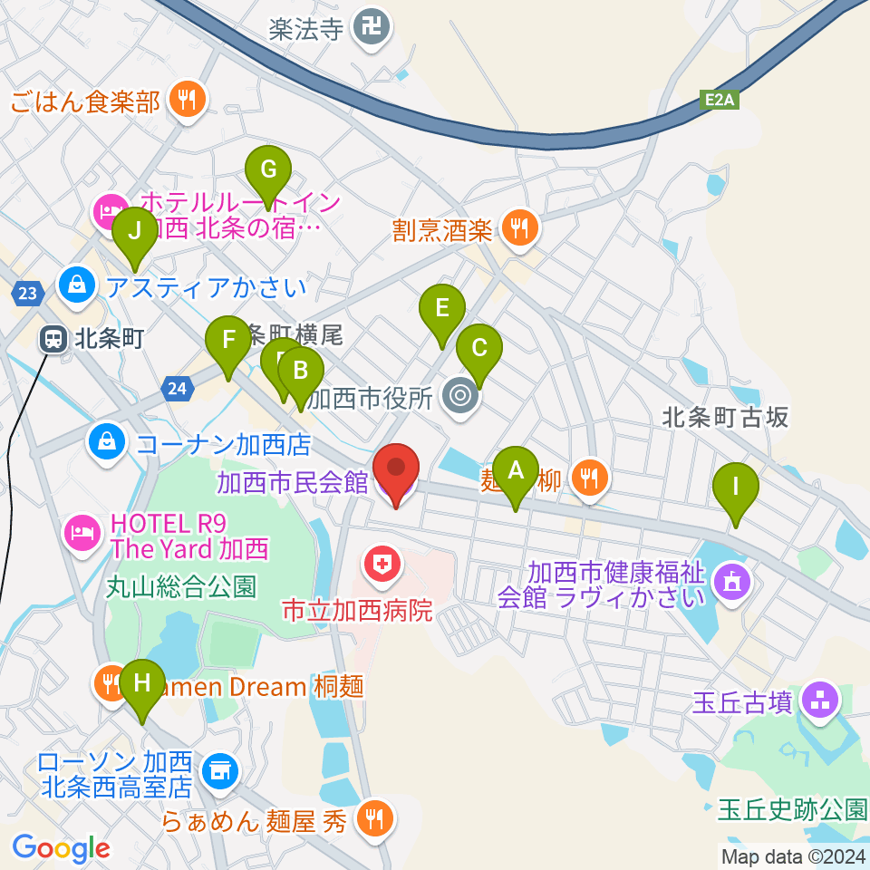 加西市民会館周辺のカフェ一覧地図