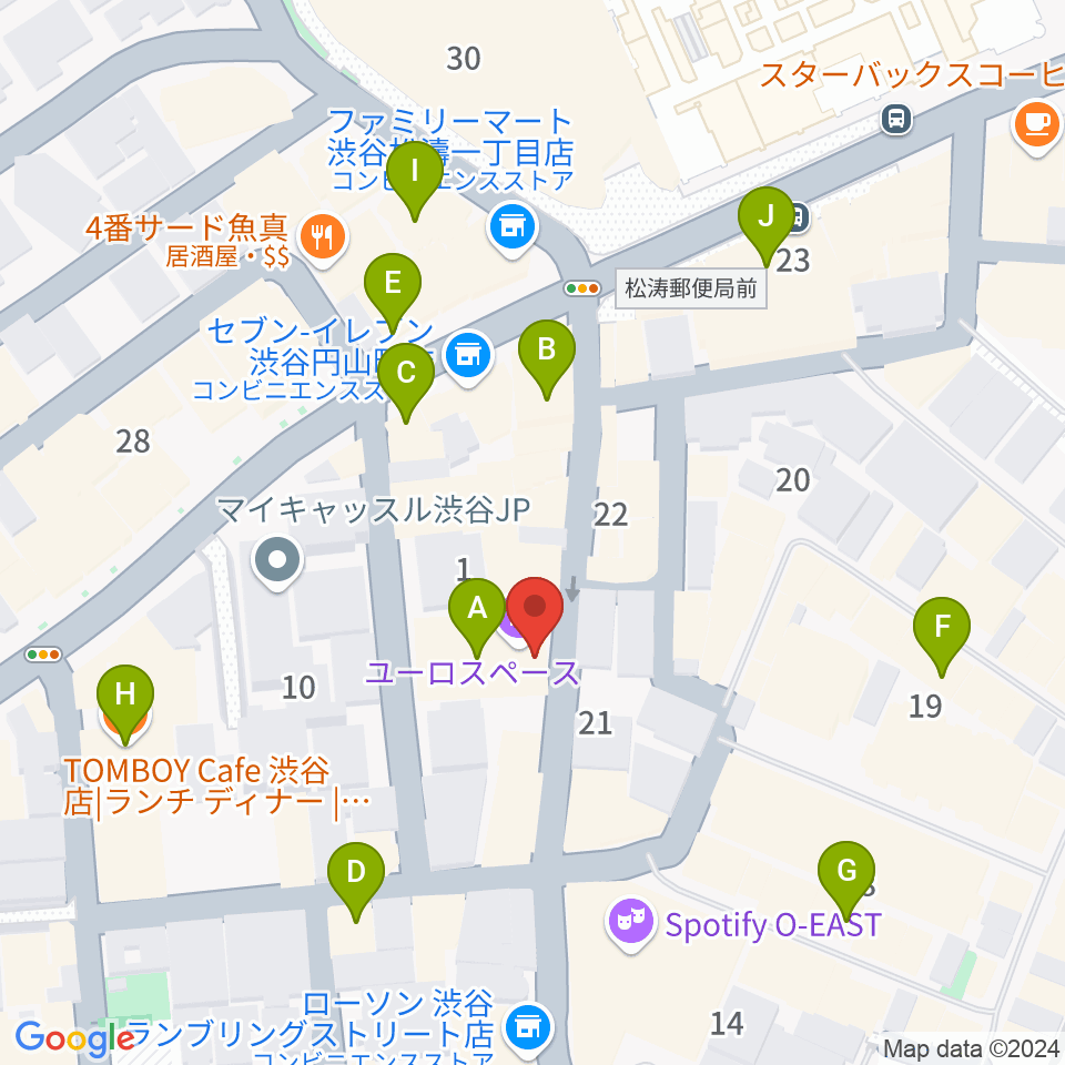 渋谷ユーロライブ周辺のカフェ一覧地図