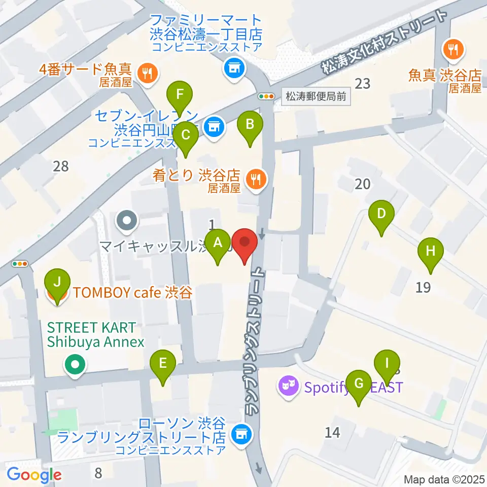 渋谷ユーロライブ周辺のカフェ一覧地図