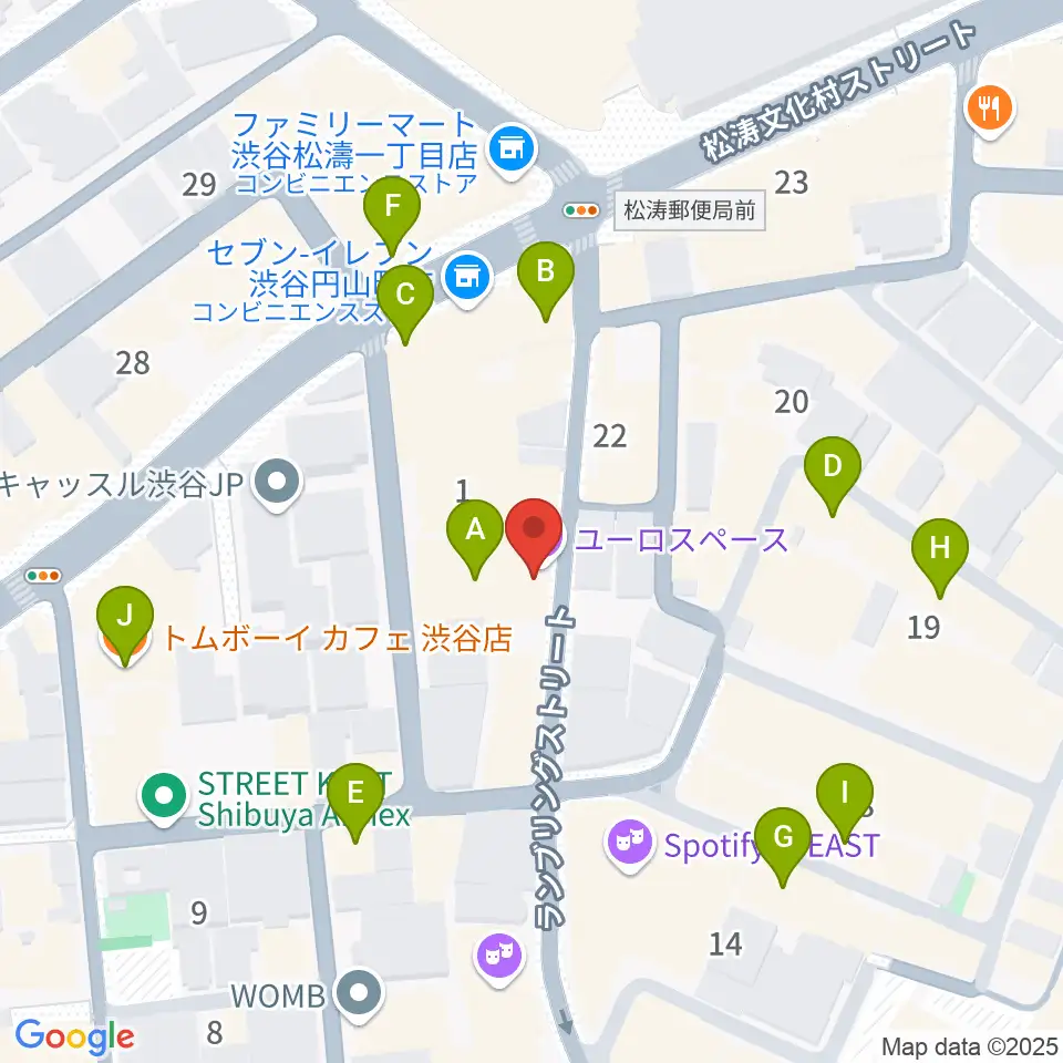 渋谷ユーロライブ周辺のカフェ一覧地図