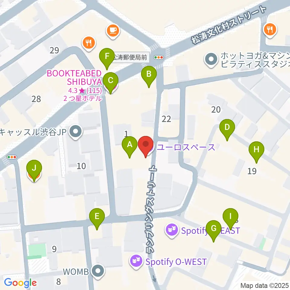 渋谷ユーロライブ周辺のカフェ一覧地図