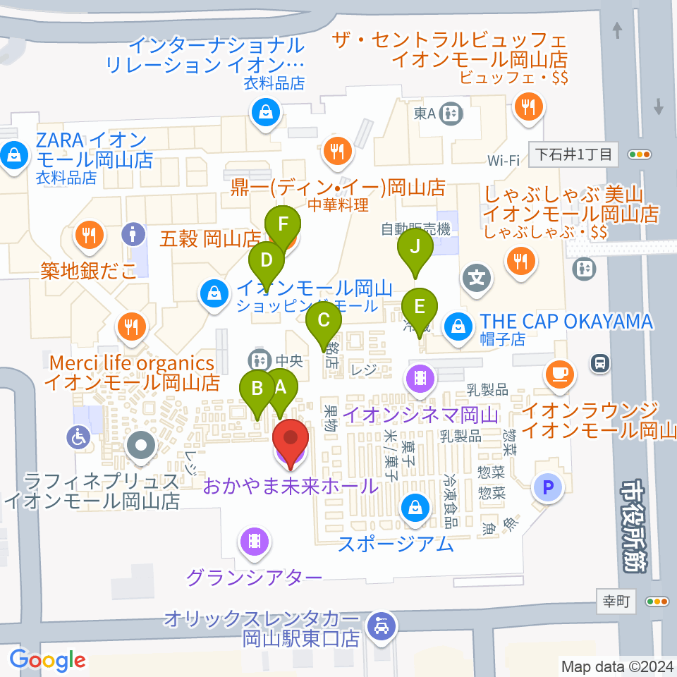 おかやま未来ホール周辺のカフェ一覧地図