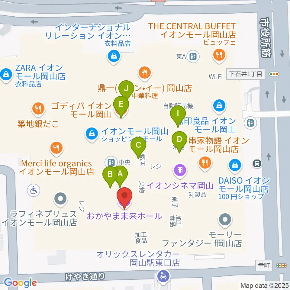 おかやま未来ホール周辺のカフェ一覧地図