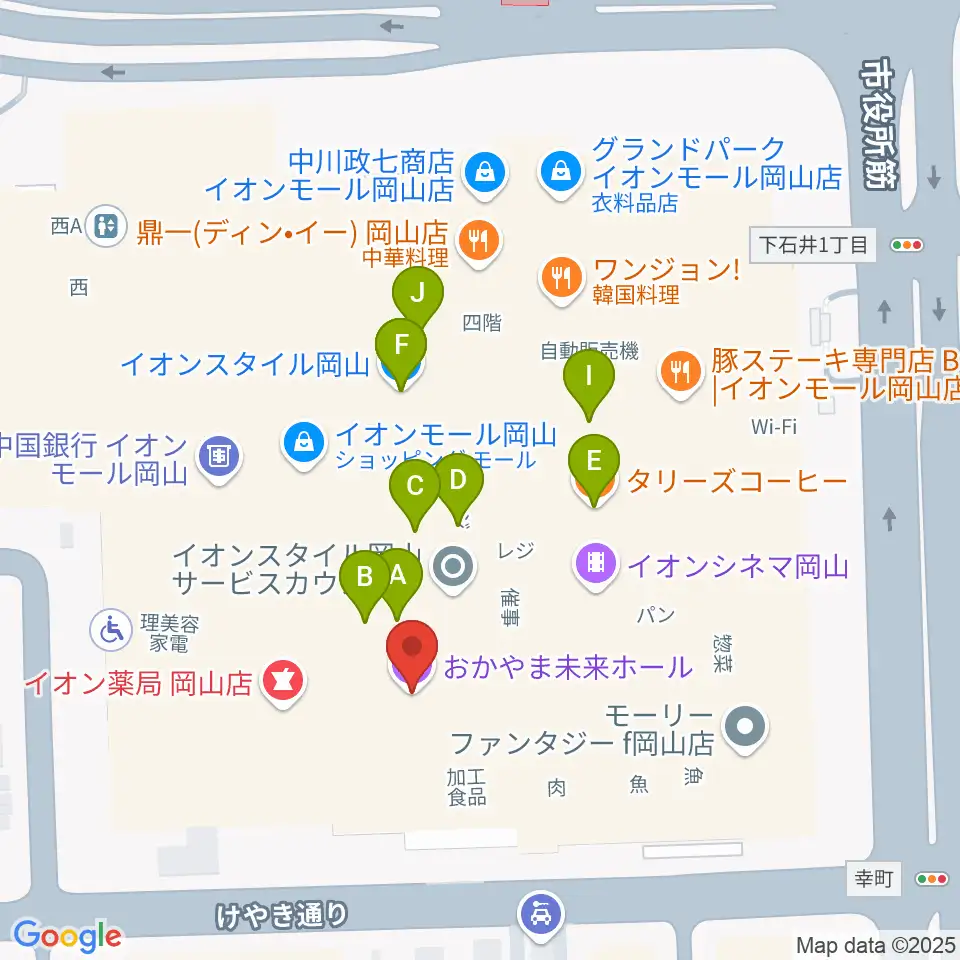 おかやま未来ホール周辺のカフェ一覧地図