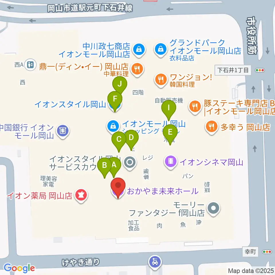 おかやま未来ホール周辺のカフェ一覧地図