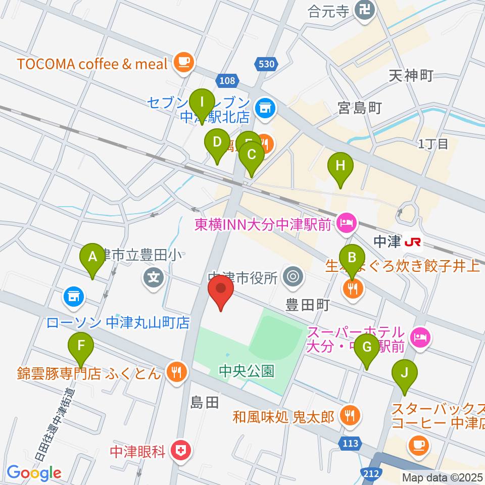 中津文化会館周辺のカフェ一覧地図