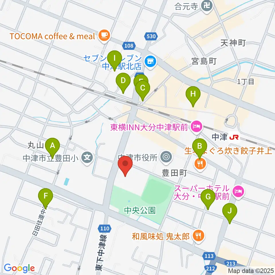 中津文化会館周辺のカフェ一覧地図