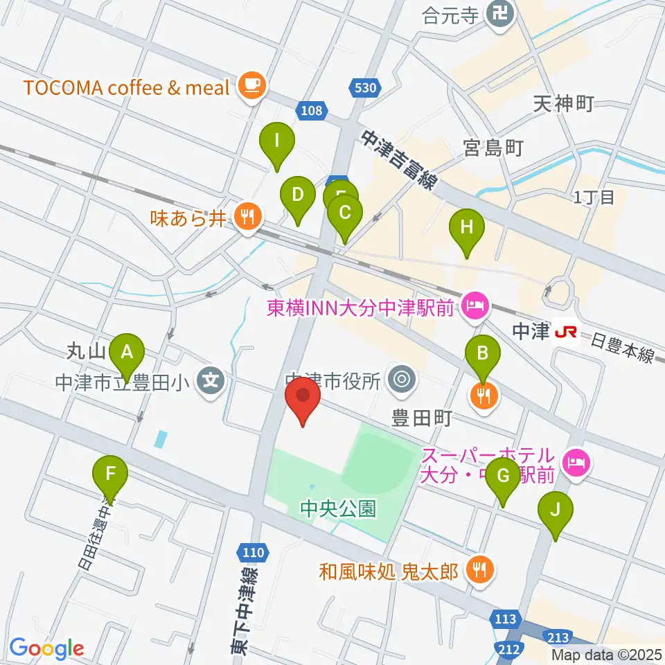 中津文化会館周辺のカフェ一覧地図