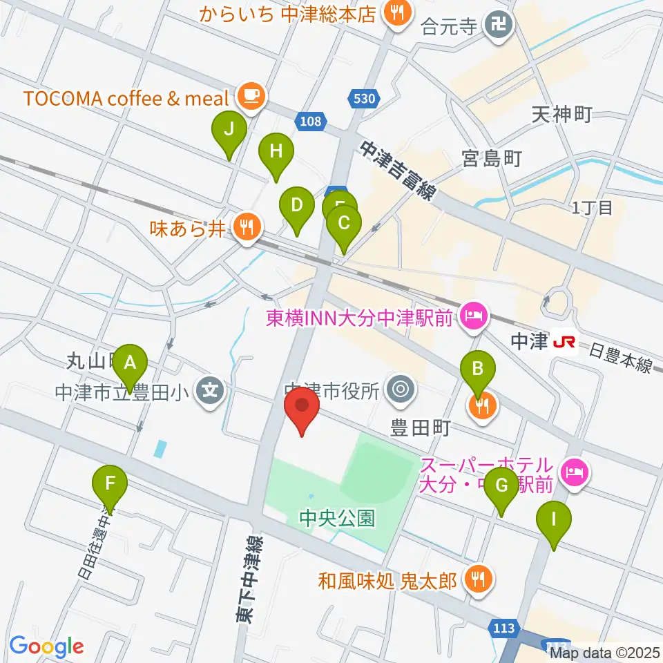 中津文化会館周辺のカフェ一覧地図