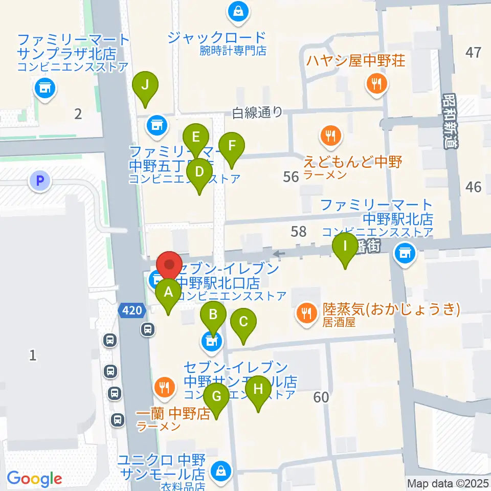 レア中野店周辺のカフェ一覧地図