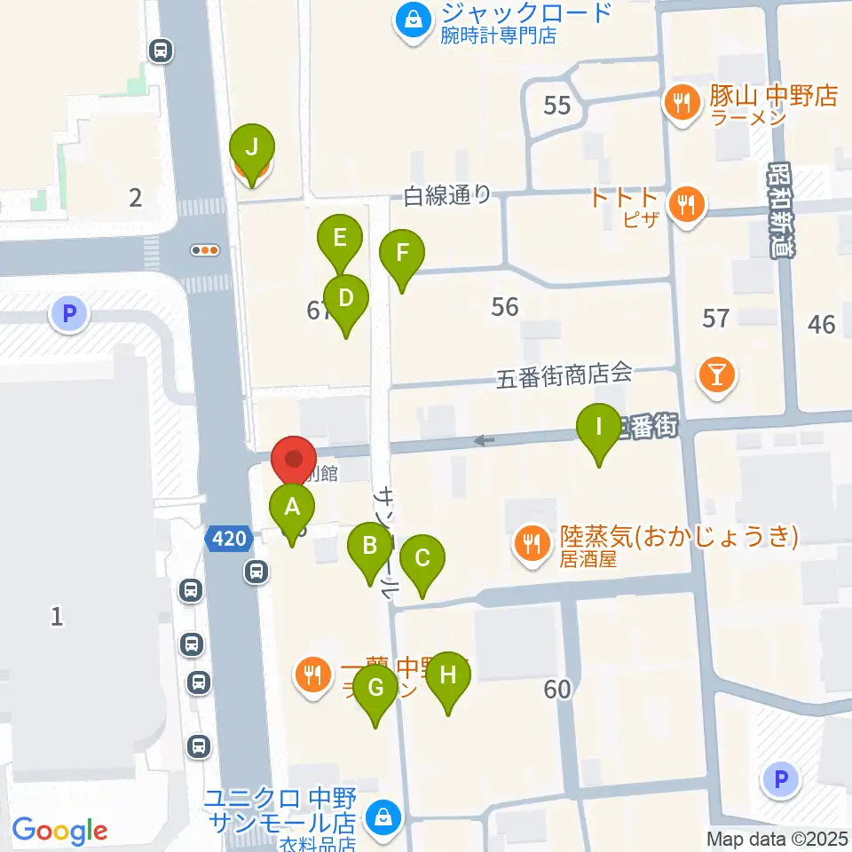 レア中野店周辺のカフェ一覧地図