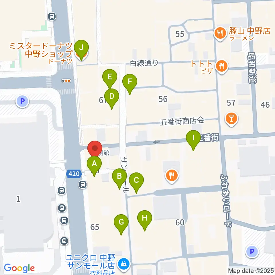 レア中野店周辺のカフェ一覧地図
