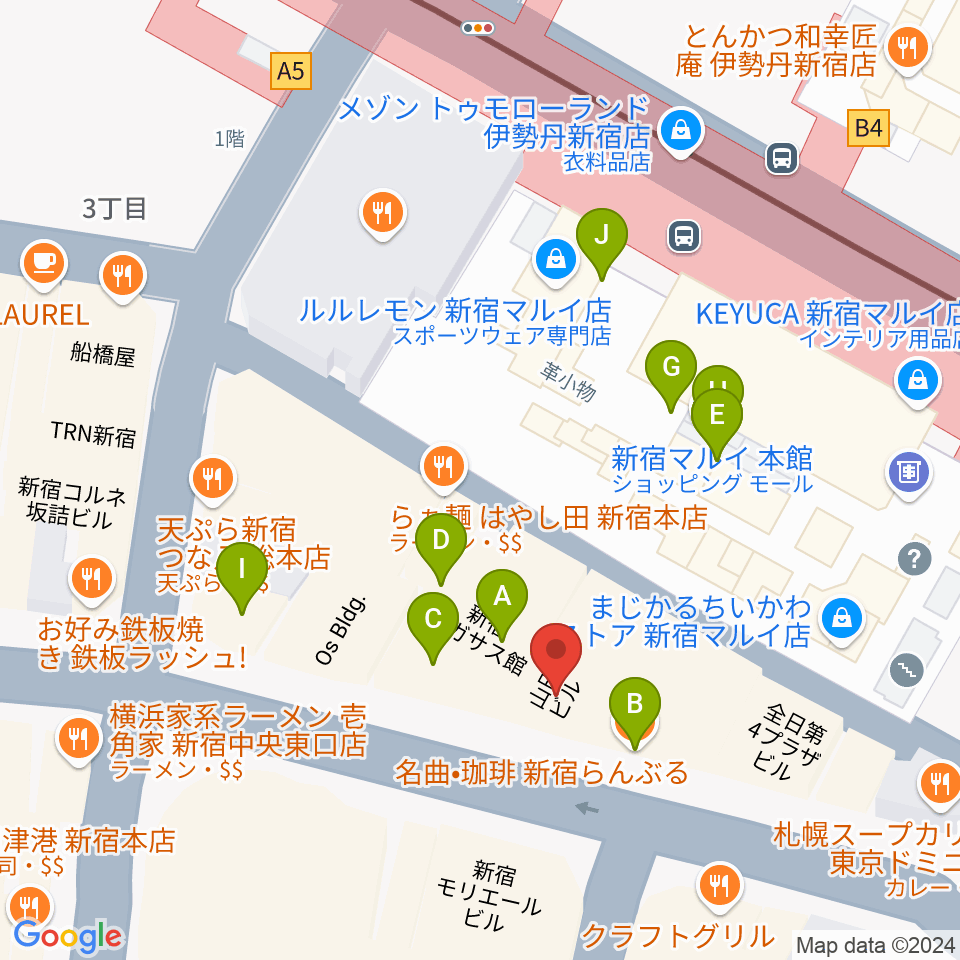 ディスクユニオン新宿周辺のカフェ一覧地図