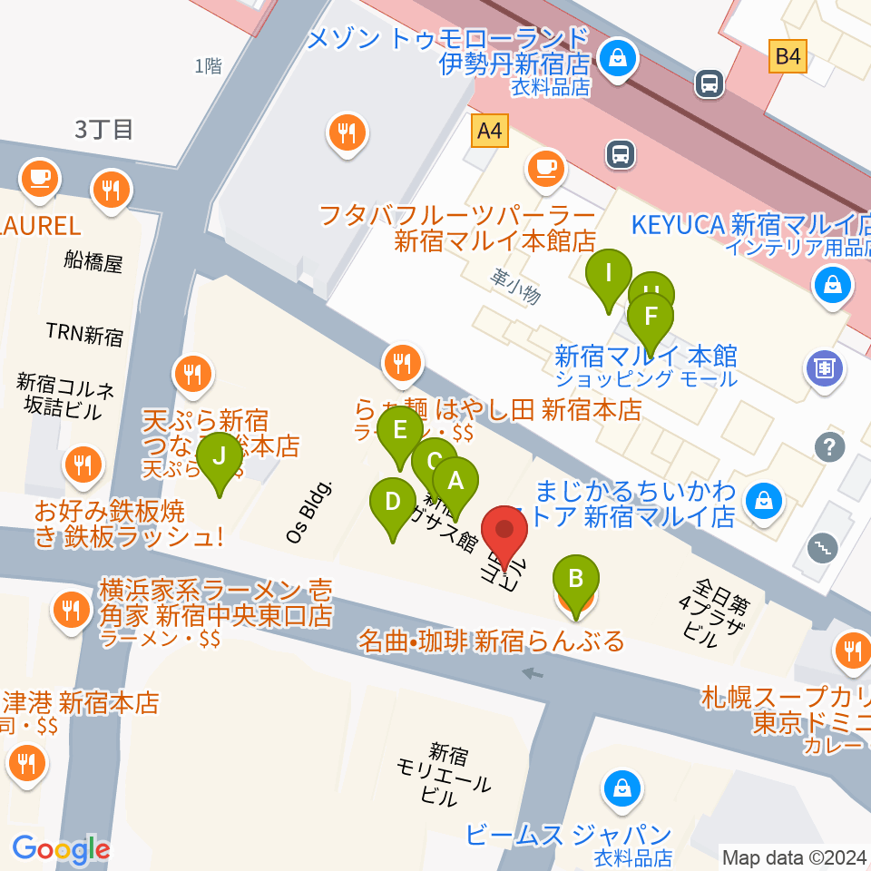 ディスクユニオン新宿周辺のカフェ一覧地図