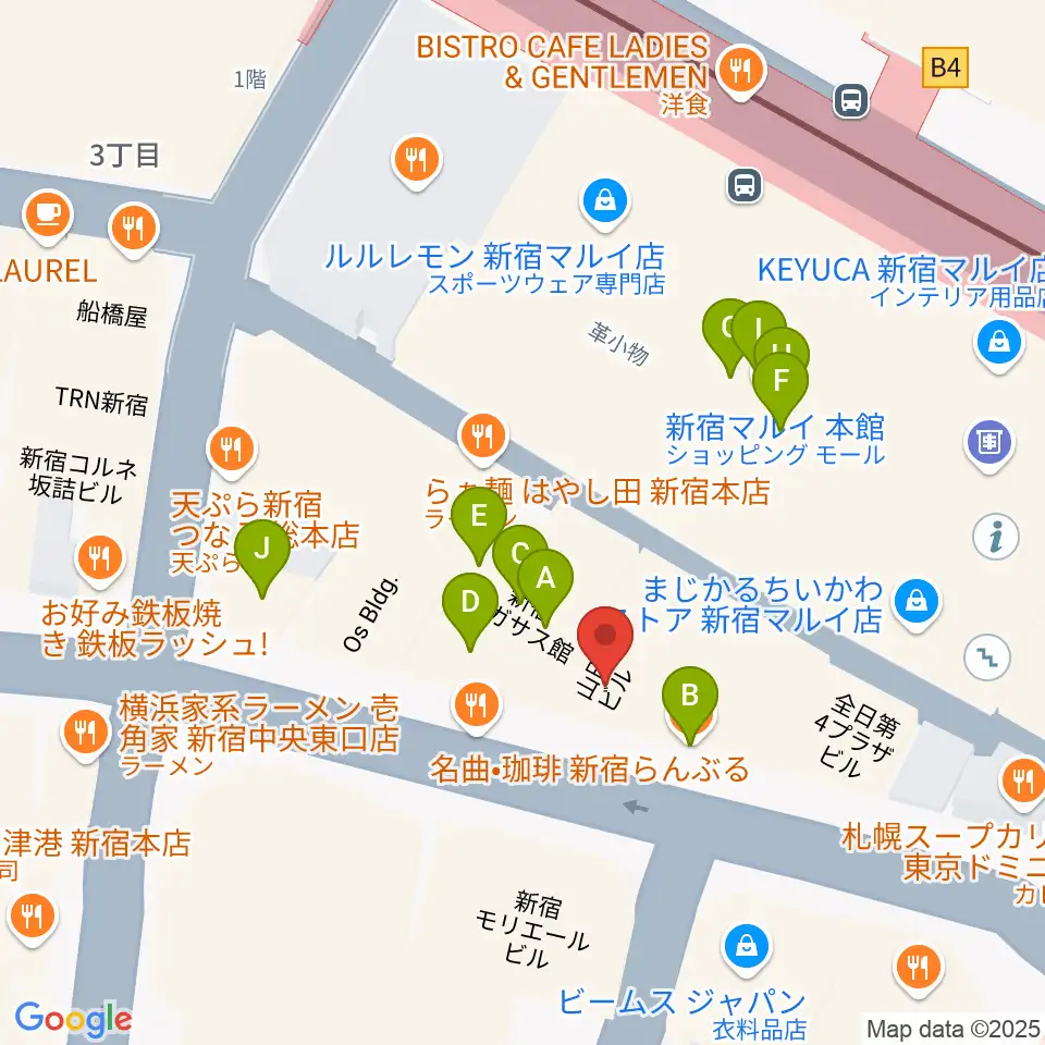 ディスクユニオン新宿周辺のカフェ一覧地図