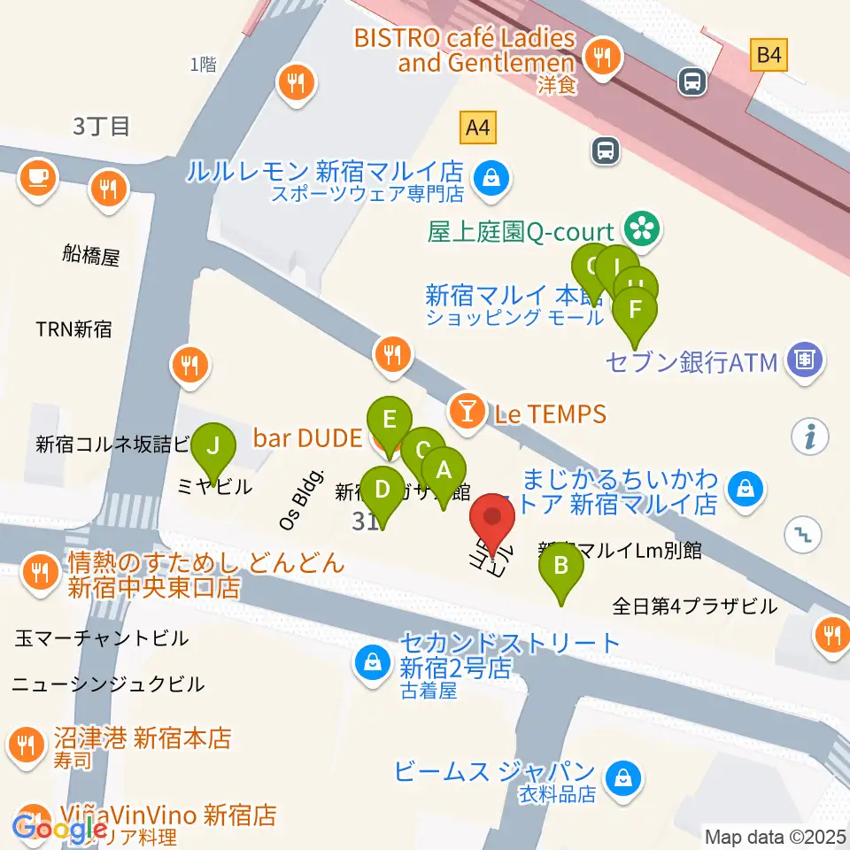 ディスクユニオン新宿周辺のカフェ一覧地図