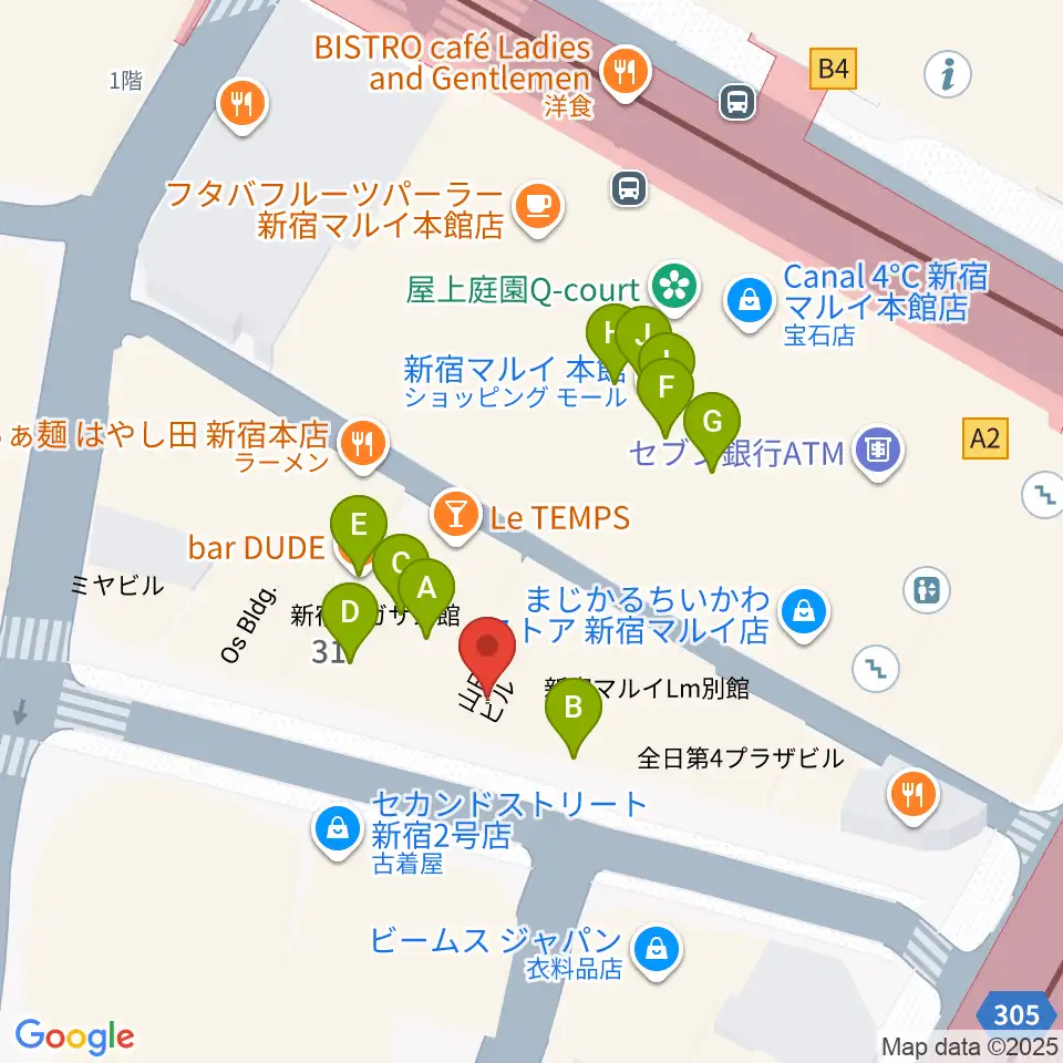 ディスクユニオン新宿周辺のカフェ一覧地図