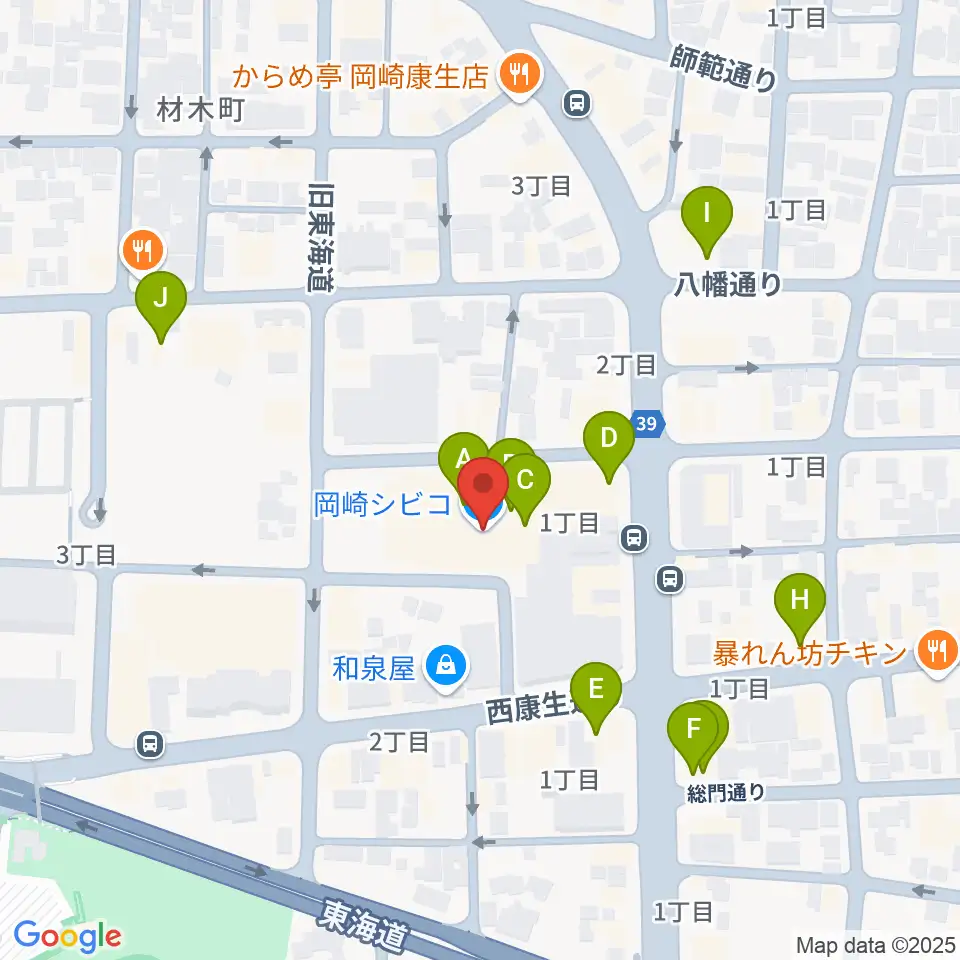バナナレコード岡崎シビコ店周辺のカフェ一覧地図